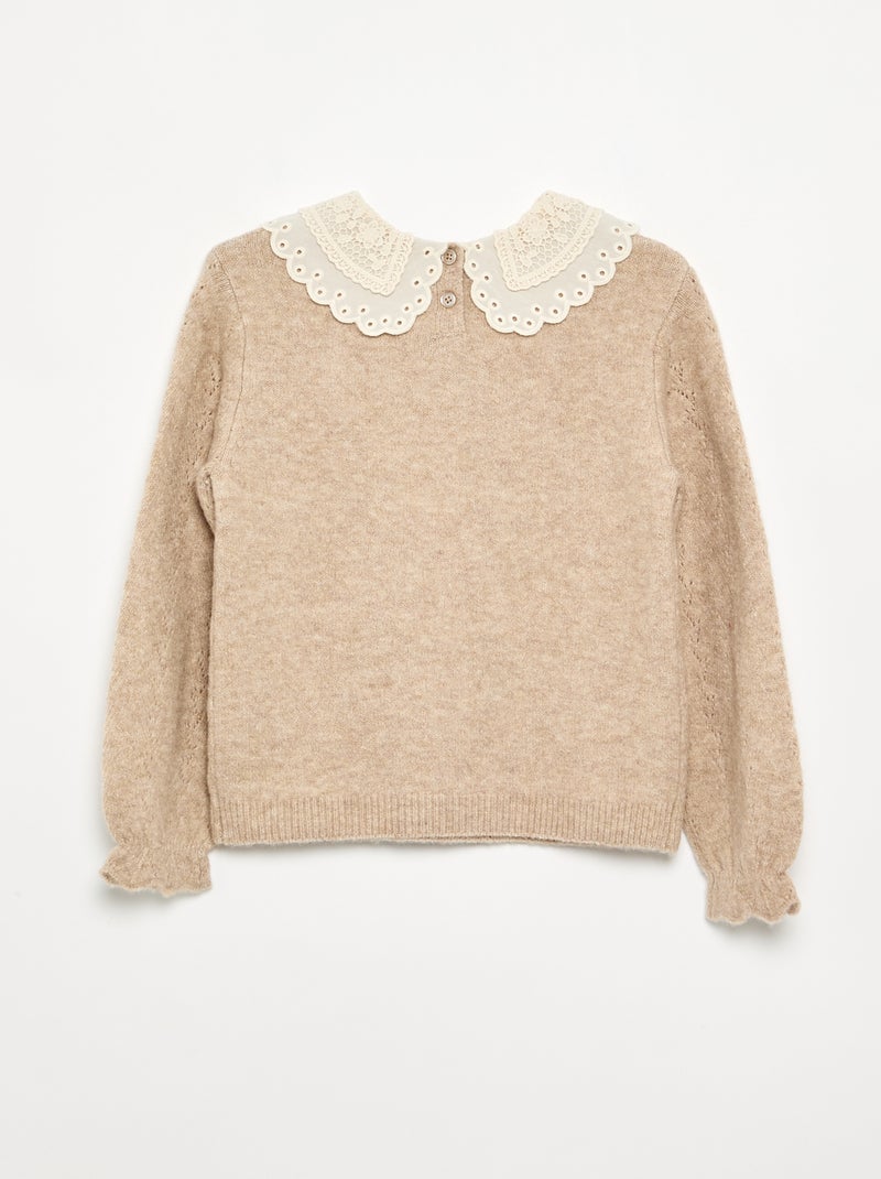 Camisola com gola grande bordada fantasia Bege - Kiabi