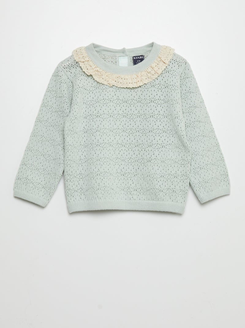 Camisola com gola macramé AZUL - Kiabi