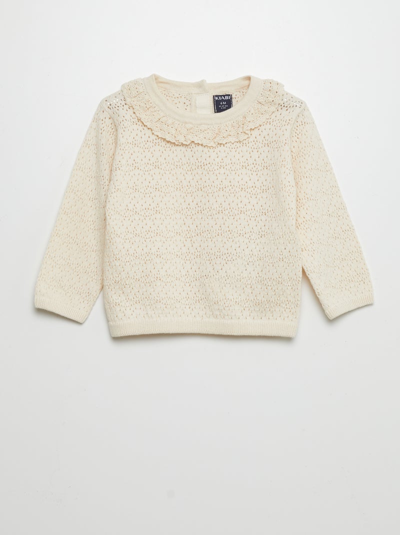 Camisola com gola macramé BEGE - Kiabi