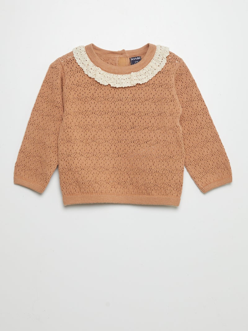 Camisola com gola macramé CASTANHO - Kiabi