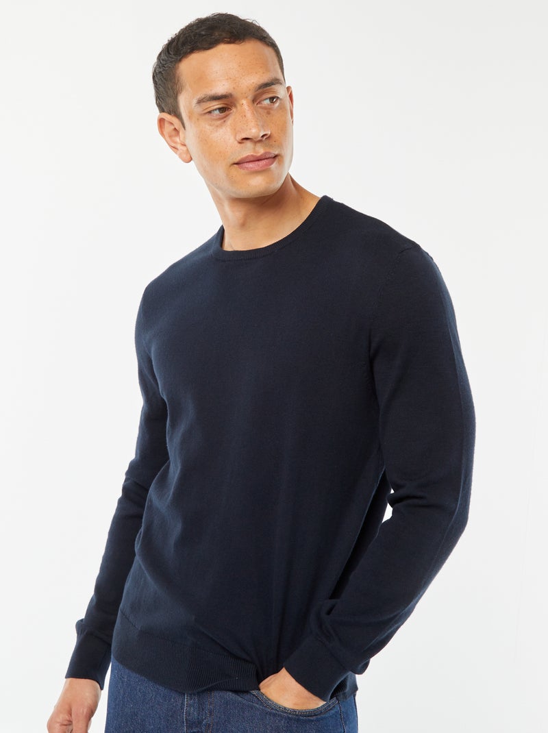 Camisola com gola redonda Azul Marinho - Kiabi