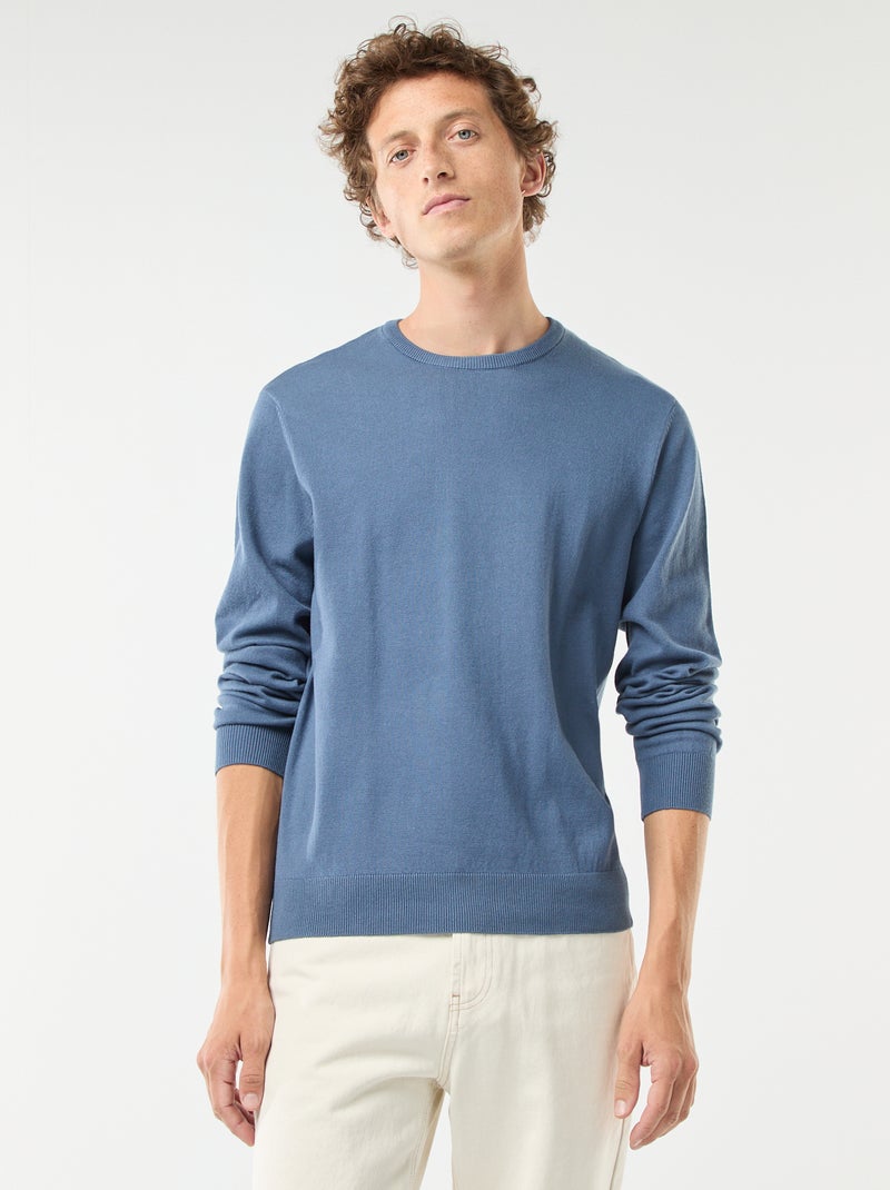 Camisola com gola redonda Azul - Kiabi