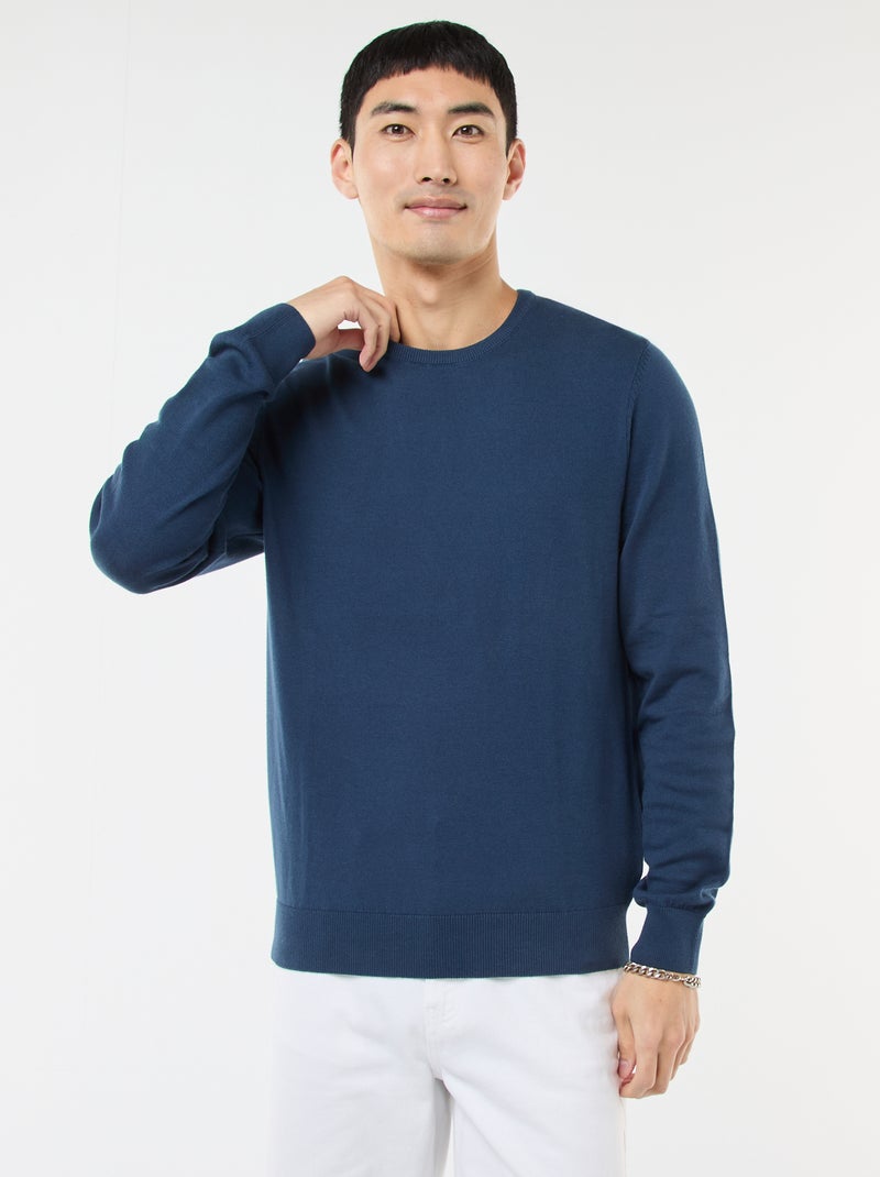 Camisola com gola redonda Azul - Kiabi