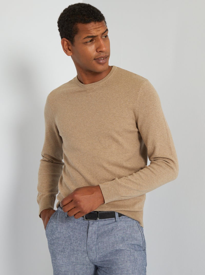 Camisola com gola redonda Bege Mesclado - Kiabi