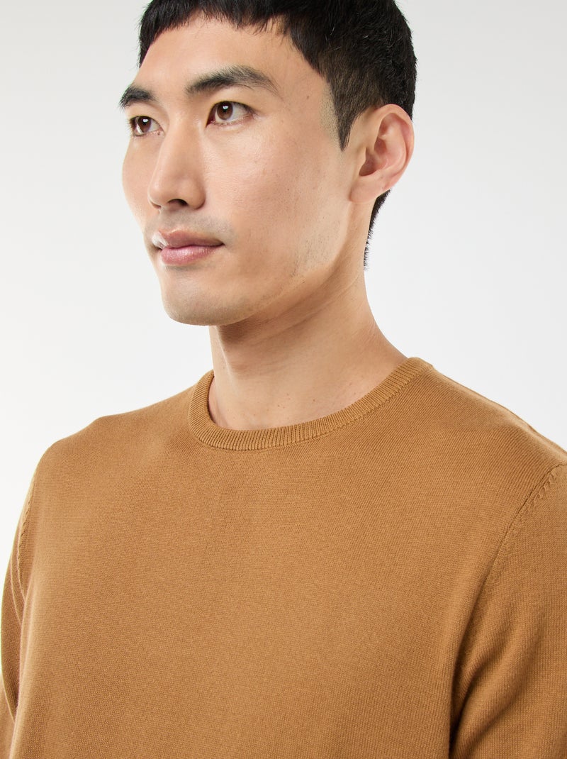 Camisola com gola redonda Bege - Kiabi