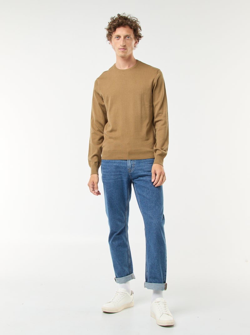 Camisola com gola redonda Castanho - Kiabi