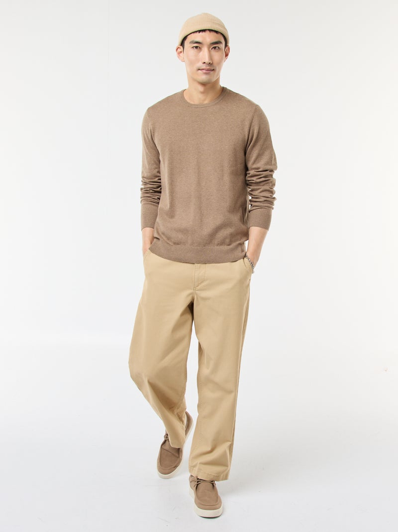 Camisola com gola redonda Castanho - Kiabi