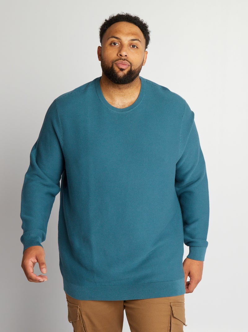 Camisola com gola redonda de malha AZUL - Kiabi