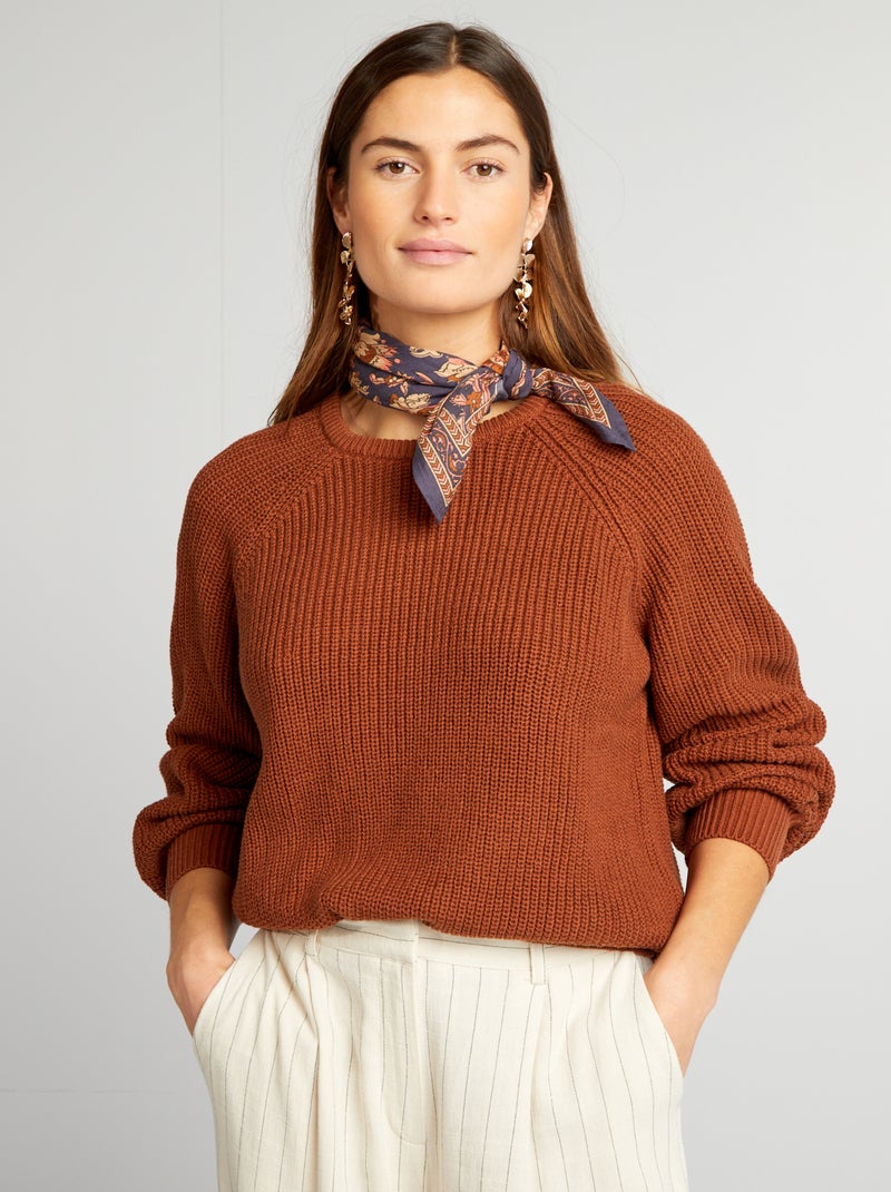 Camisola com gola redonda de malha MARROM - Kiabi
