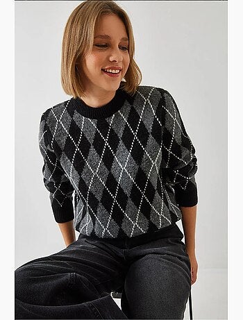 Camisola com gola redonda e estampado argyle lucci