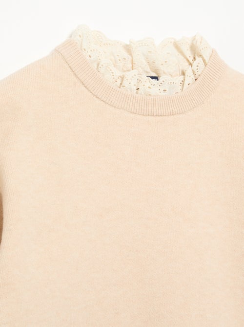 Camisola com gola redonda efeito 2 em 1 em bordado inglês - Kiabi