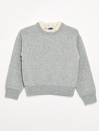 Camisola com gola redonda efeito 2 em 1 em bordado inglês