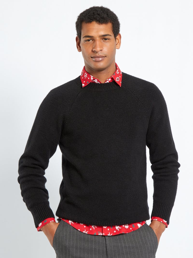 Camisola com gola redonda em malha Preto - Kiabi