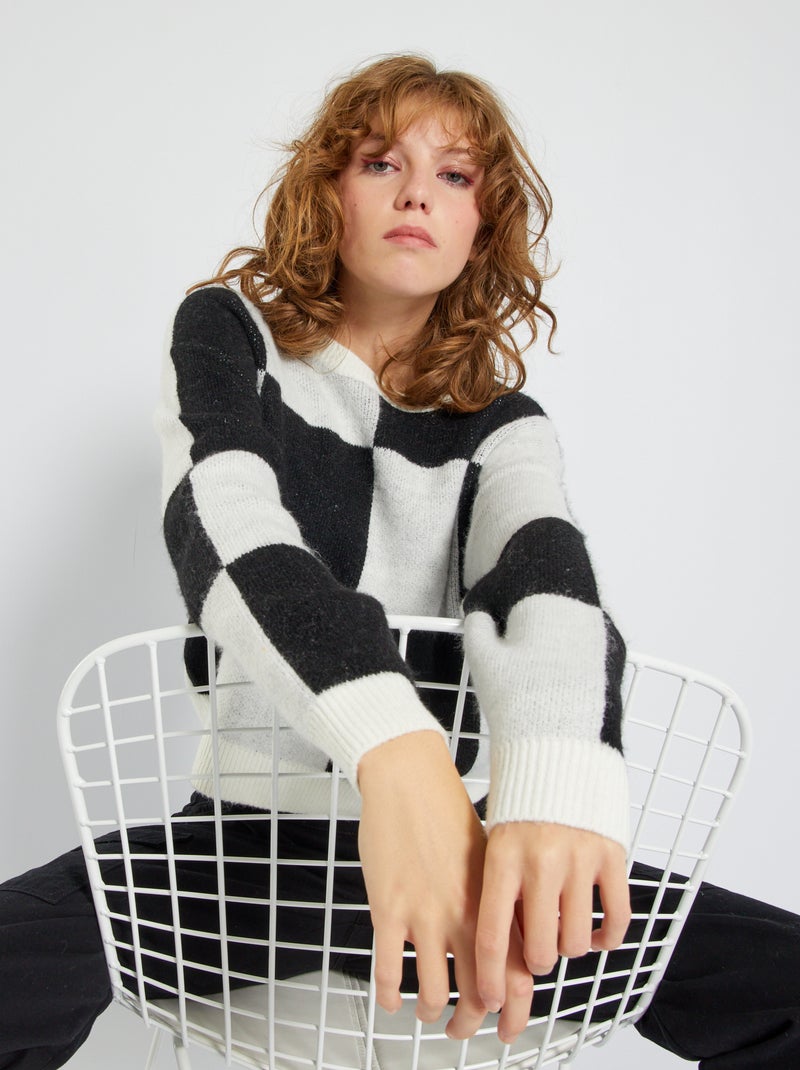 Camisola com gola redonda em malha Preto - Kiabi