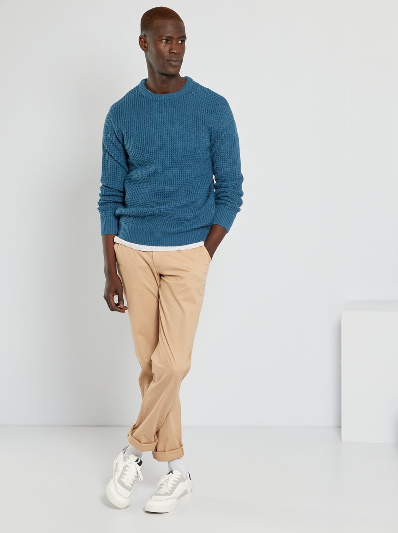 Camisola com gola redonda em tricô AZUL - Kiabi