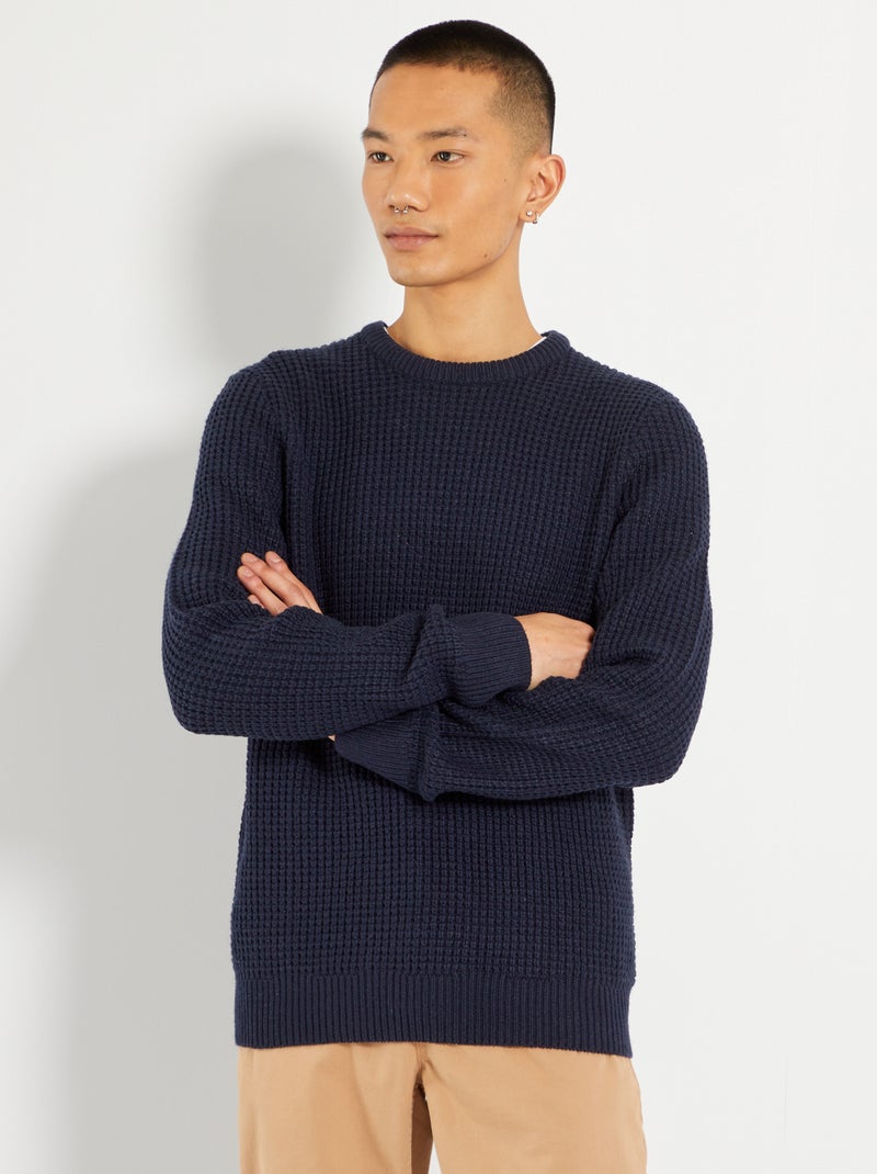 Camisola com gola redonda em tricô AZUL - Kiabi