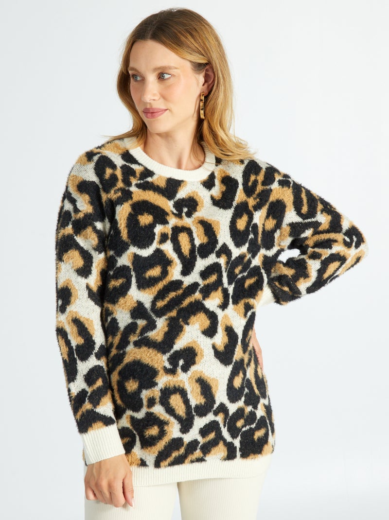 Camisola com gola redonda Jacquard PRETO - Kiabi