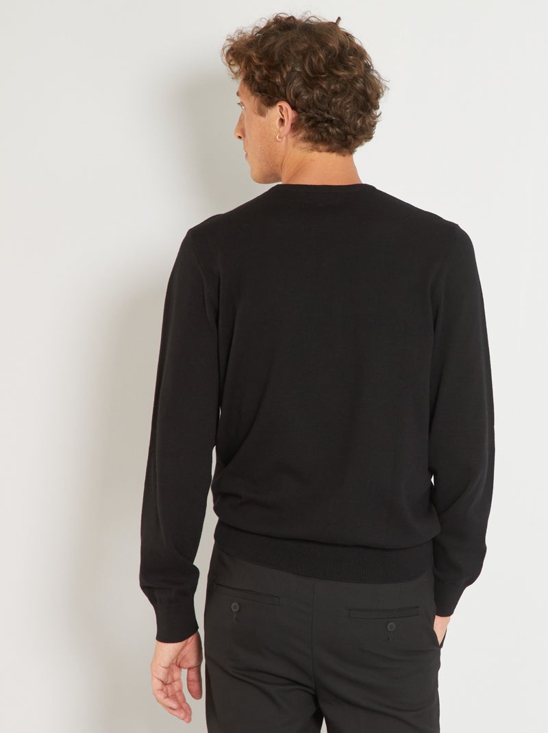 Camisola com gola redonda Preto - Kiabi