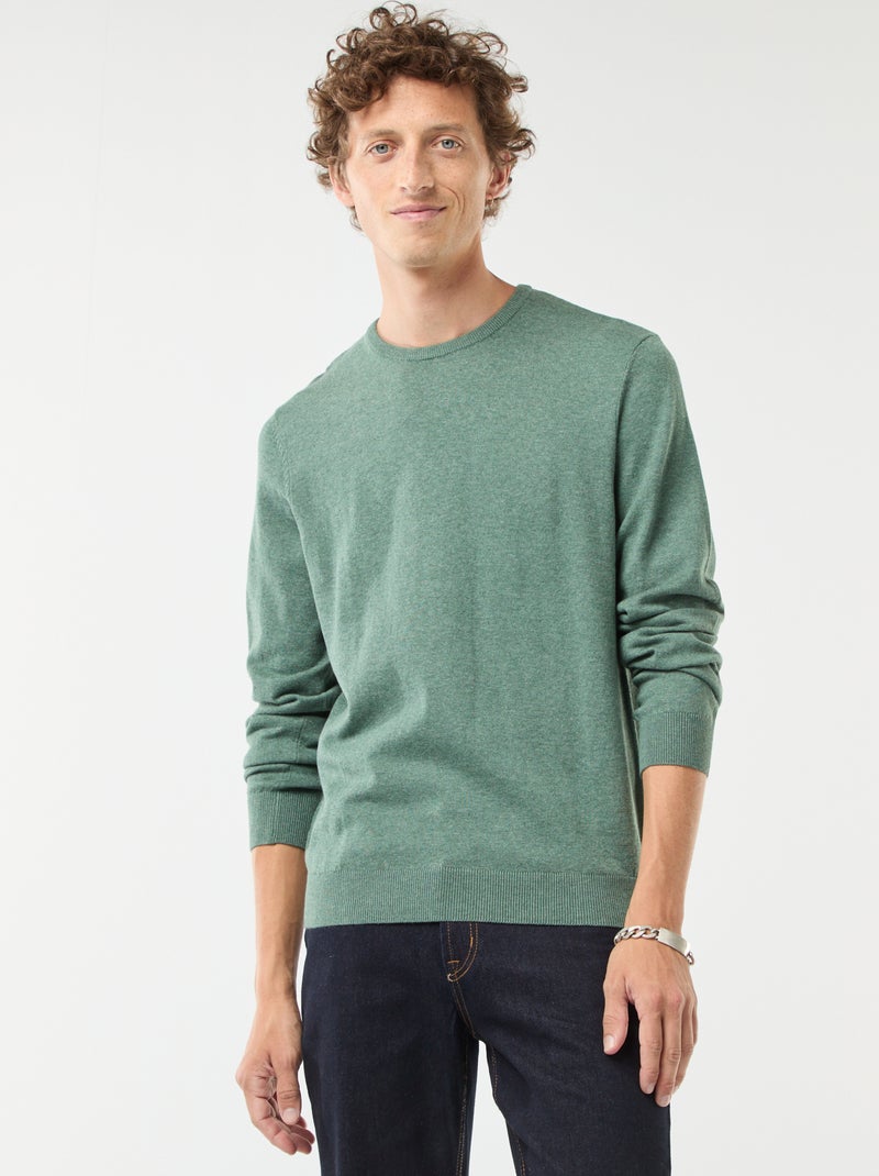 Camisola com gola redonda Verde - Kiabi