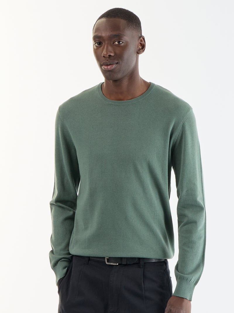Camisola com gola redonda Verde - Kiabi