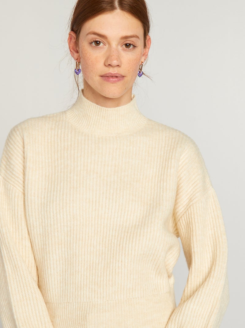 Camisola com gola subida BEGE - Kiabi