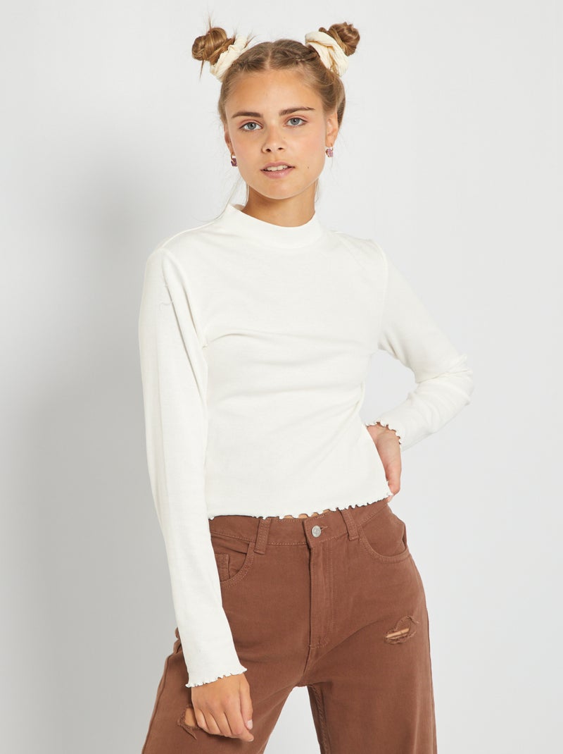 Camisola com gola subida Branco - Kiabi