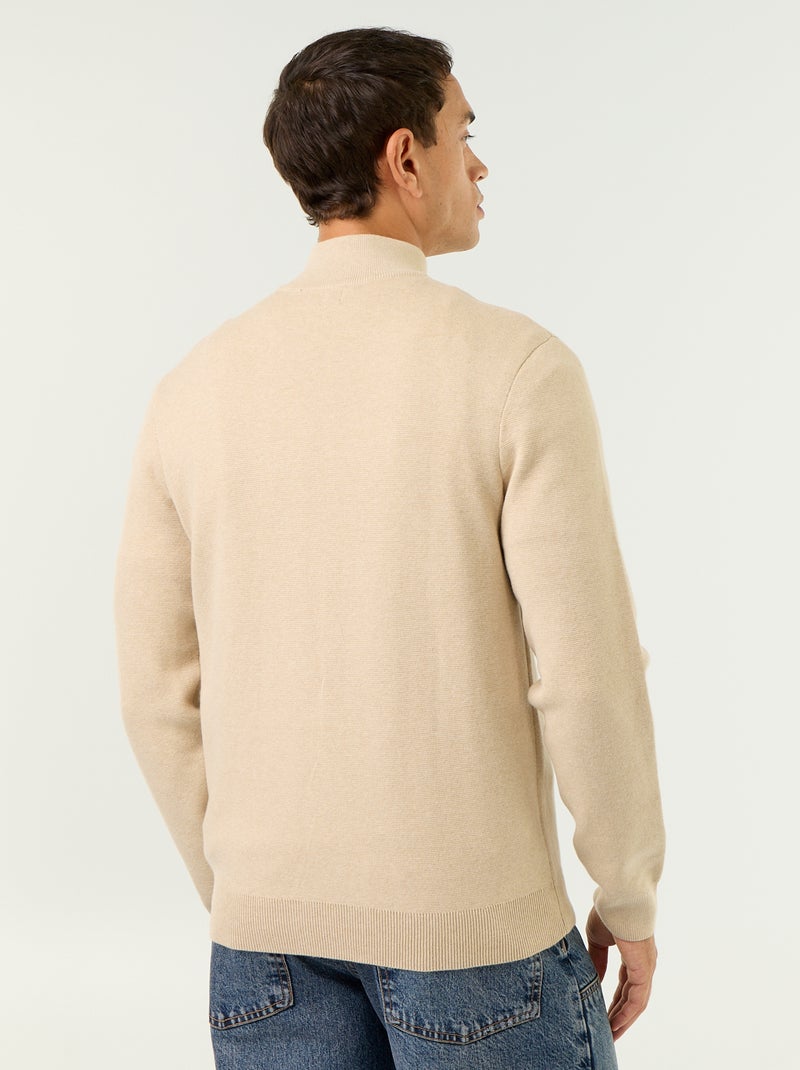 Camisola com gola subida e fecho Bege - Kiabi