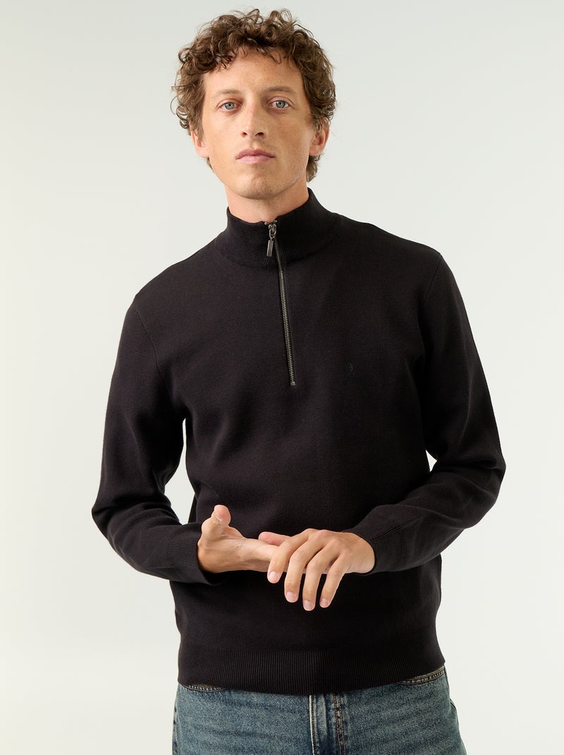 Camisola com gola subida e fecho Preto - Kiabi