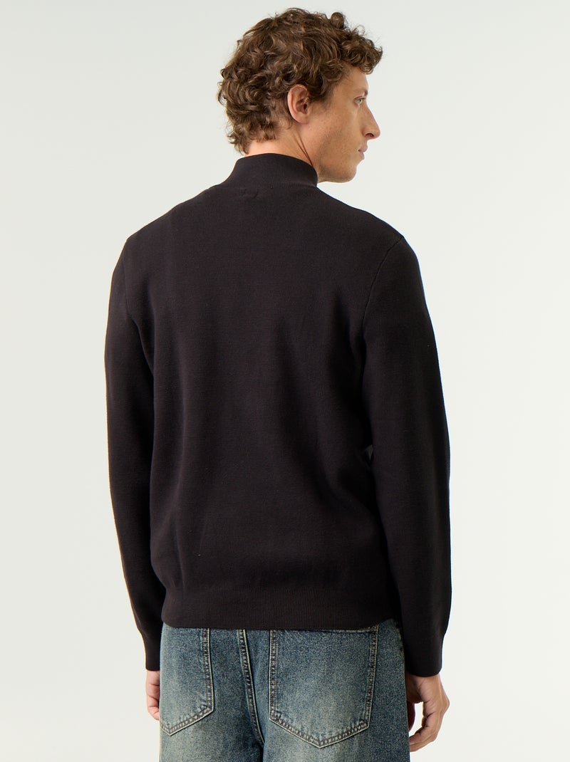 Camisola com gola subida e fecho Preto - Kiabi