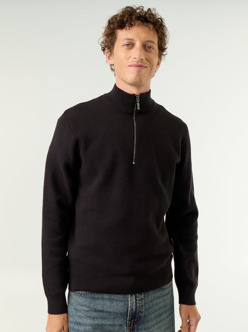 Camisola com gola subida e fecho Preto - Kiabi