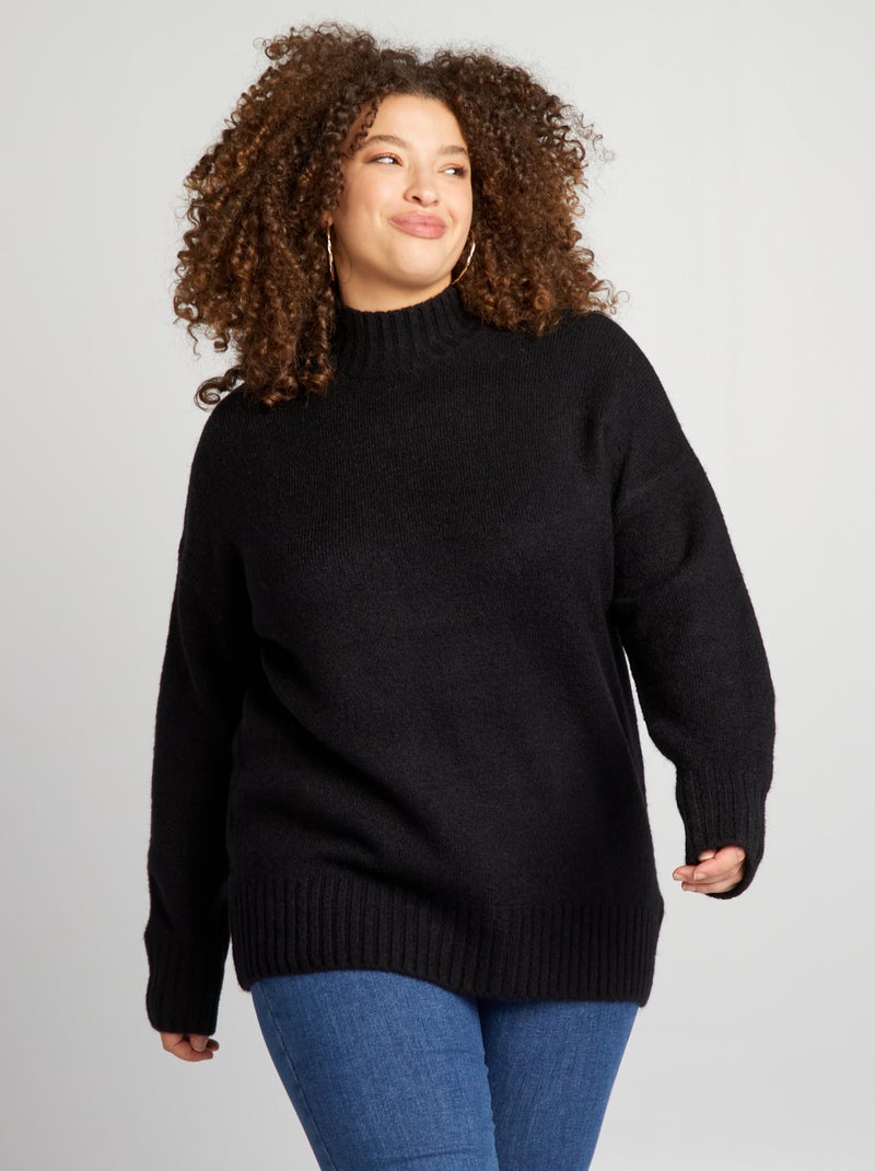Camisola com gola subida Preto - Kiabi