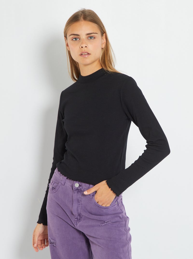 Camisola com gola subida Preto - Kiabi