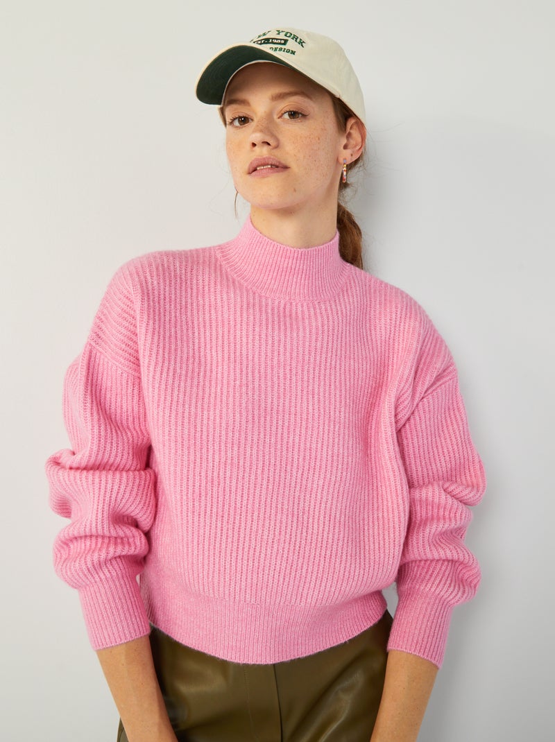 Camisola com gola subida ROSA - Kiabi