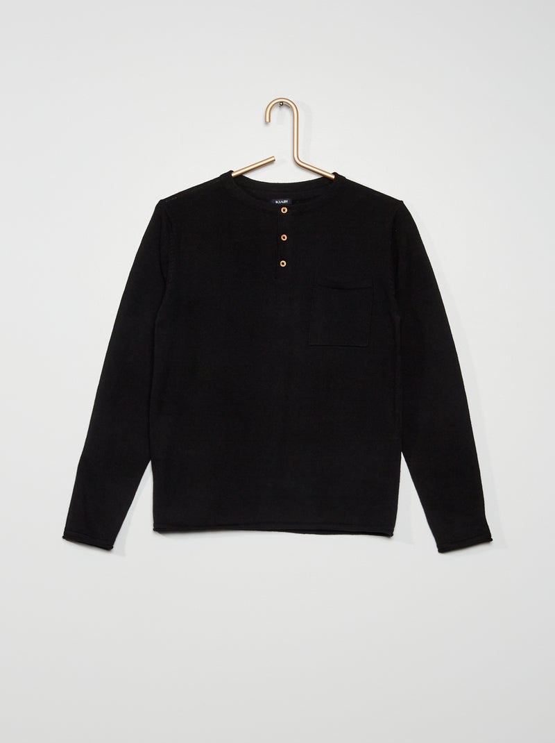 Camisola com gola tunisiana Preto - Kiabi