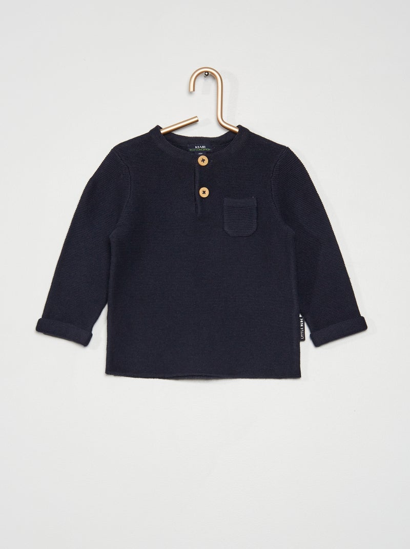 Camisola com gola tunisina Azul Marinho - Kiabi