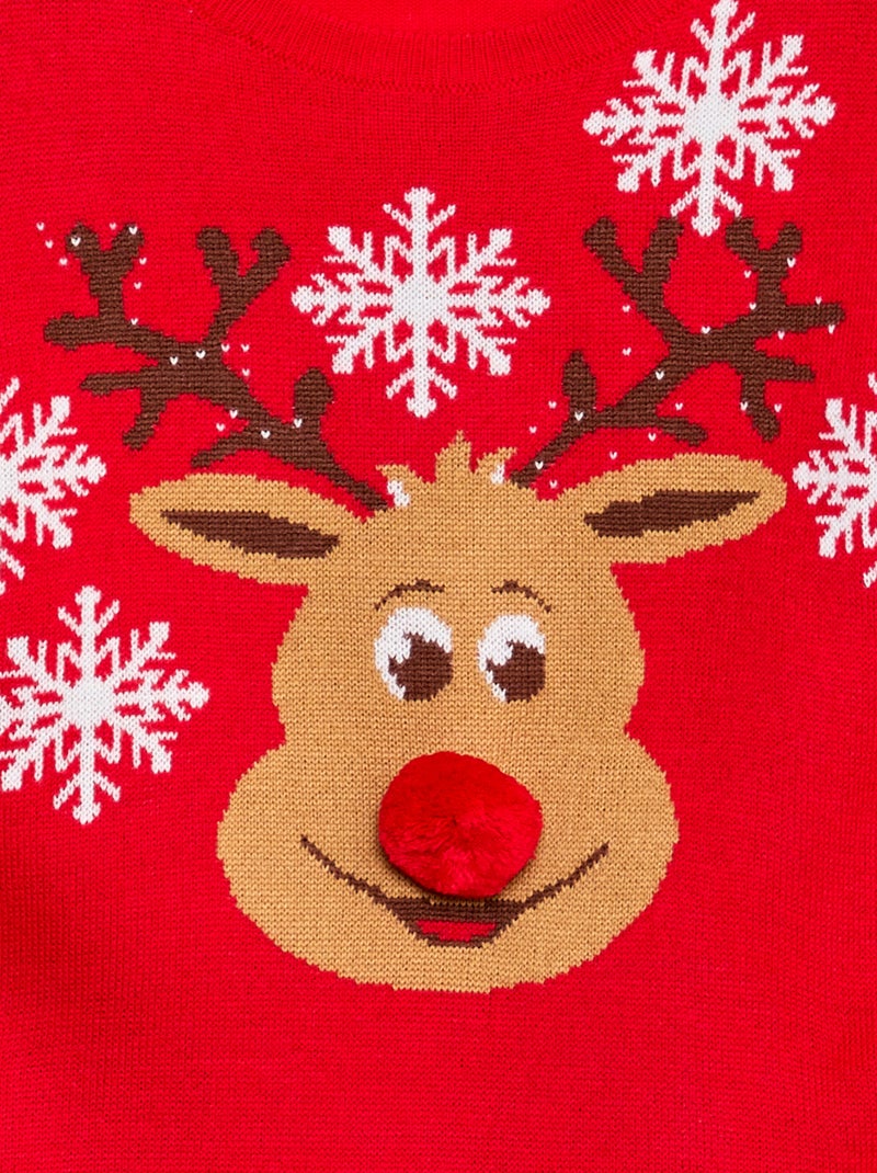 Camisola com impressão de 'cervo' + pompom Vermelho - Kiabi
