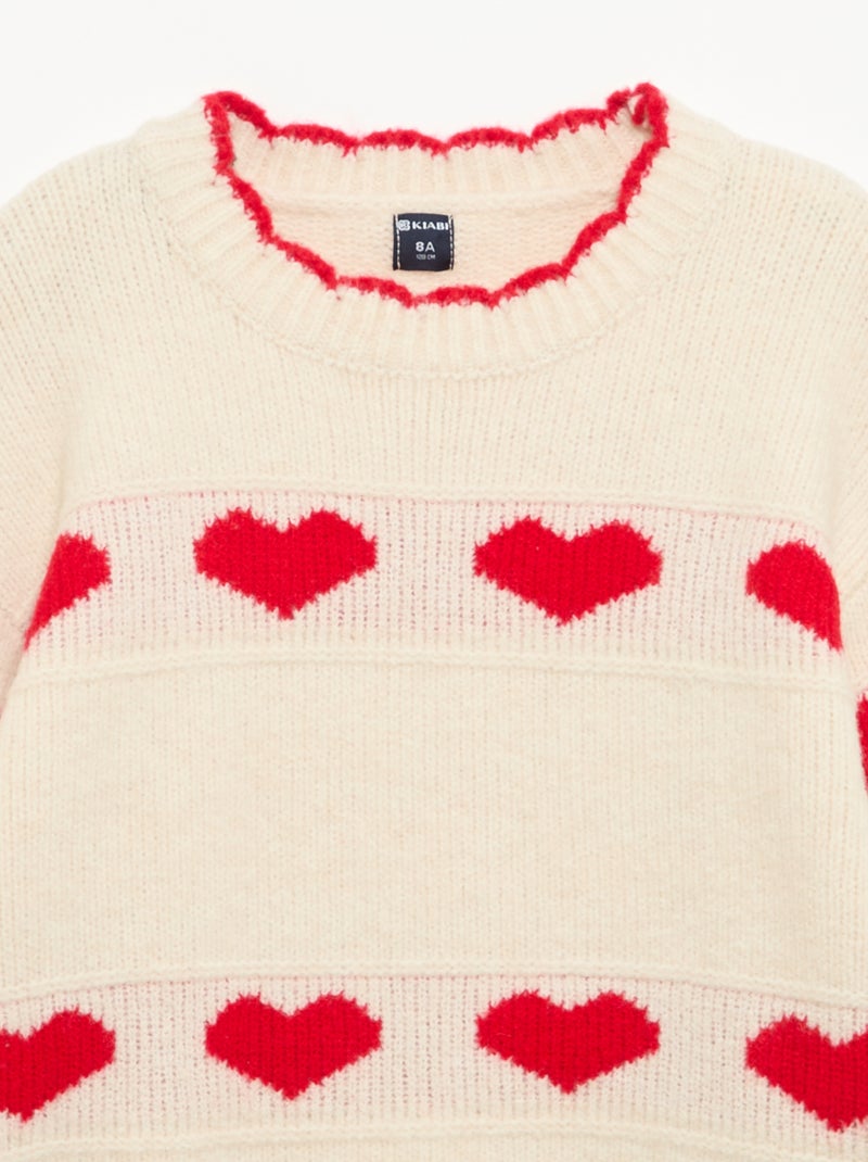 Camisola com jacquard 'corações' 'Natal' Vermelho - Kiabi