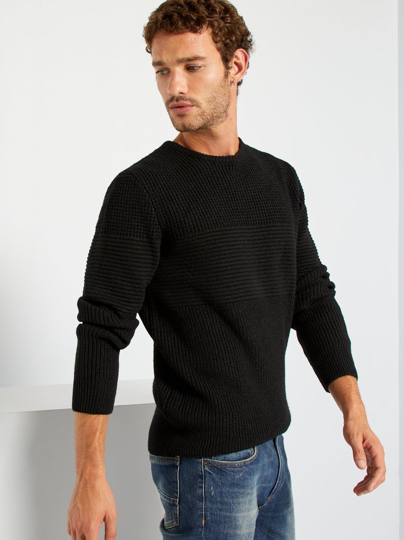 Camisola com jogo de malha Preto - Kiabi