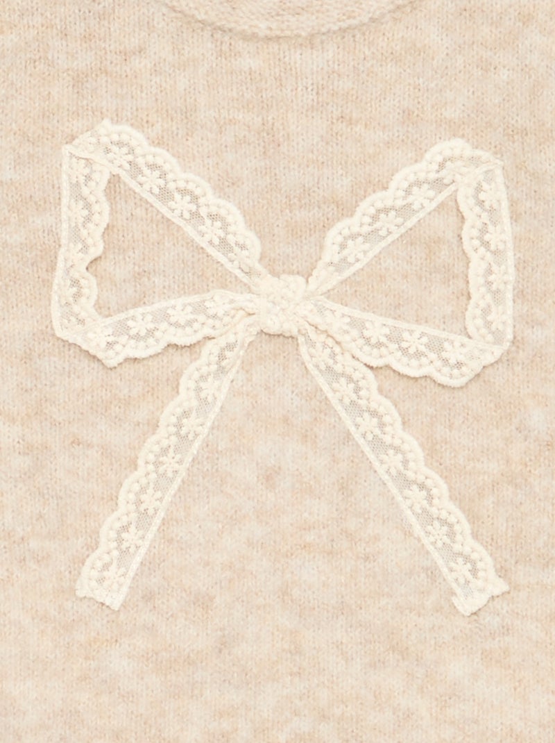 Camisola com laço grande de renda Bege - Kiabi