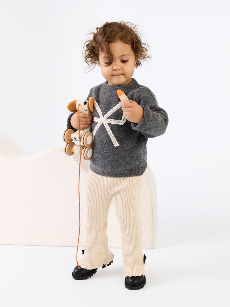 Camisola com laço grande de renda Cinza - Kiabi