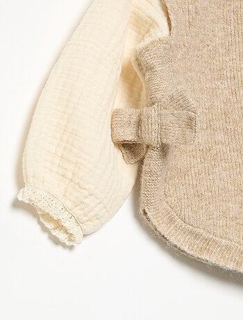 Camisola com laços e mangas em voile de algodão