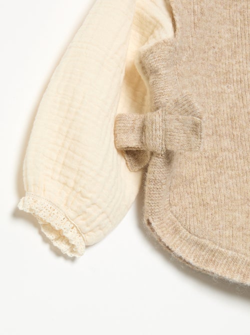 Camisola com laços e mangas em voile de algodão - Kiabi