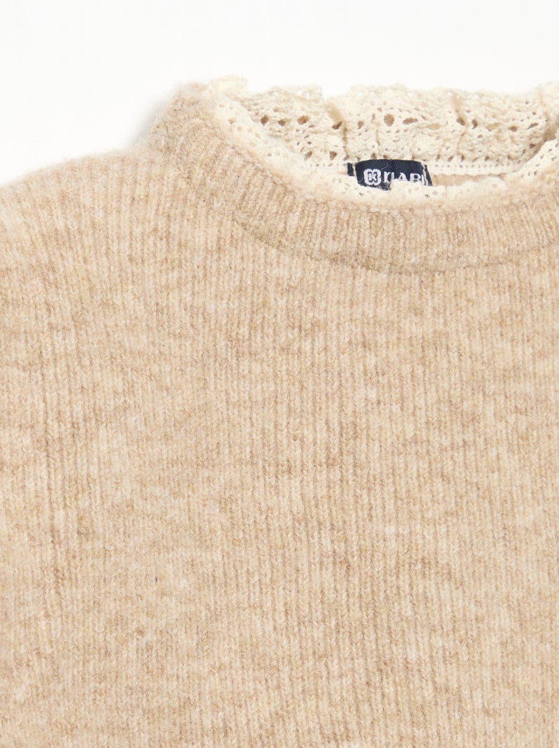 Camisola com laços e mangas em voile de algodão Bege - Kiabi
