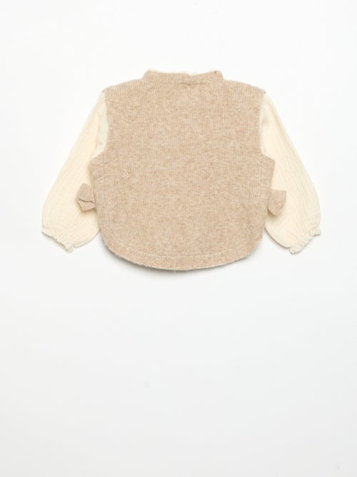 Camisola com laços e mangas em voile de algodão - Kiabi