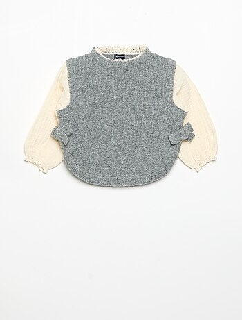 Camisola com laços e mangas em voile de algodão