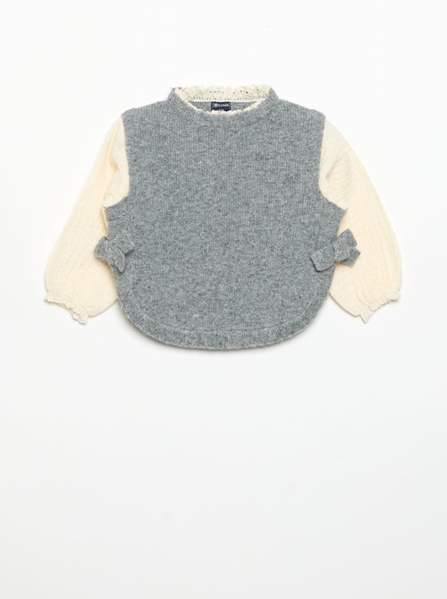 Camisola com laços e mangas em voile de algodão - Kiabi