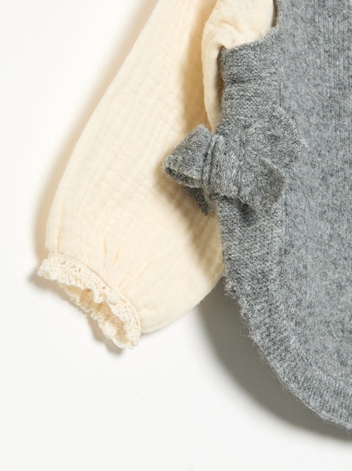Camisola com laços e mangas em voile de algodão - Kiabi