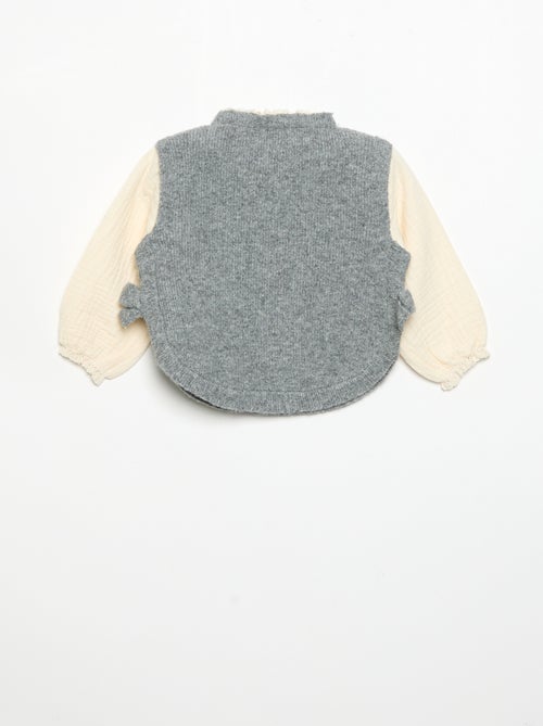 Camisola com laços e mangas em voile de algodão - Kiabi