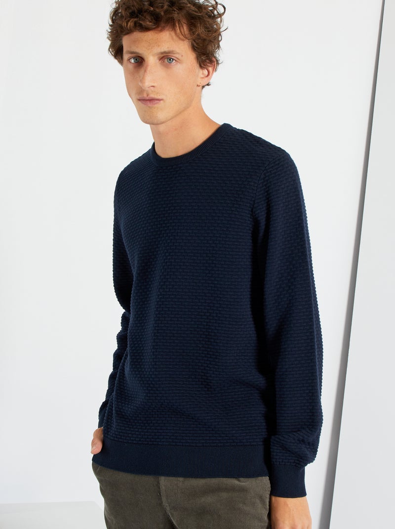 Camisola com malha em relevo AZUL - Kiabi