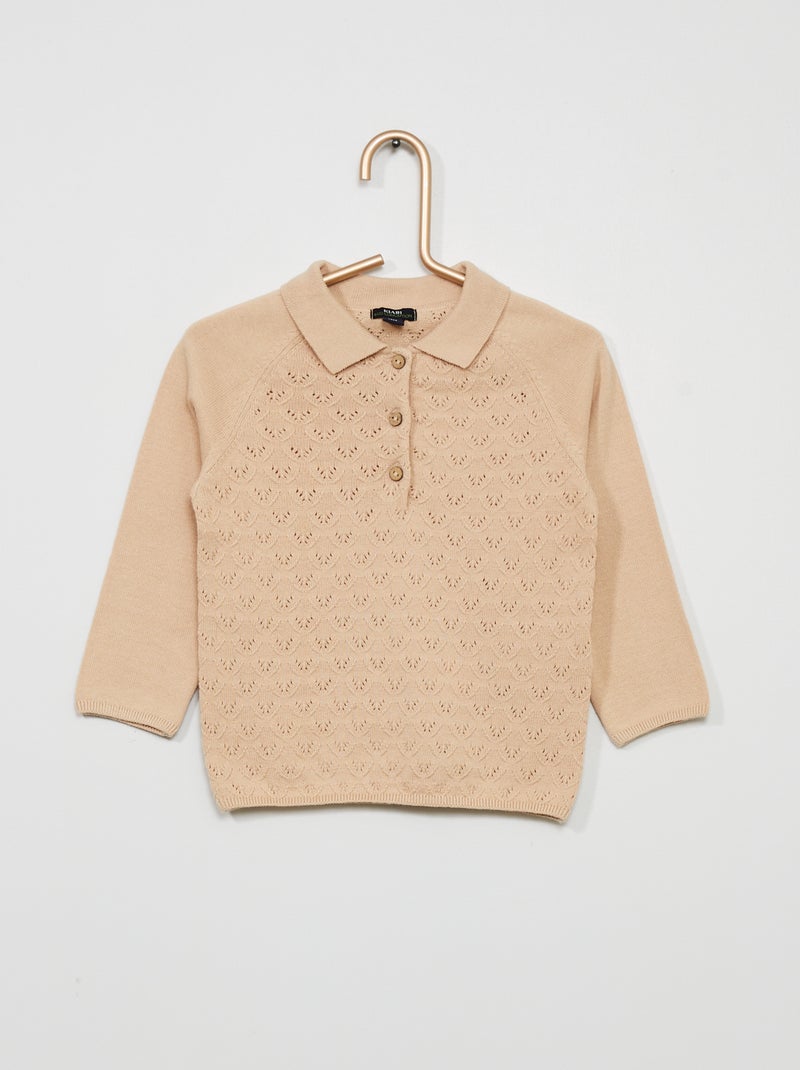 Camisola com malha polo em malha de fantasia BEGE - Kiabi